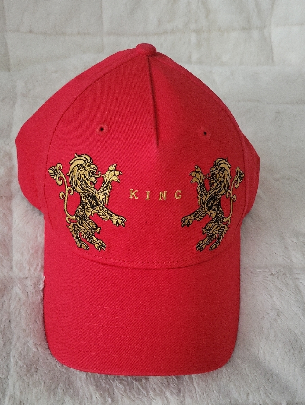 Red 'KING' Embroidered Lion Baseball Cap King Reign Supreme Hat